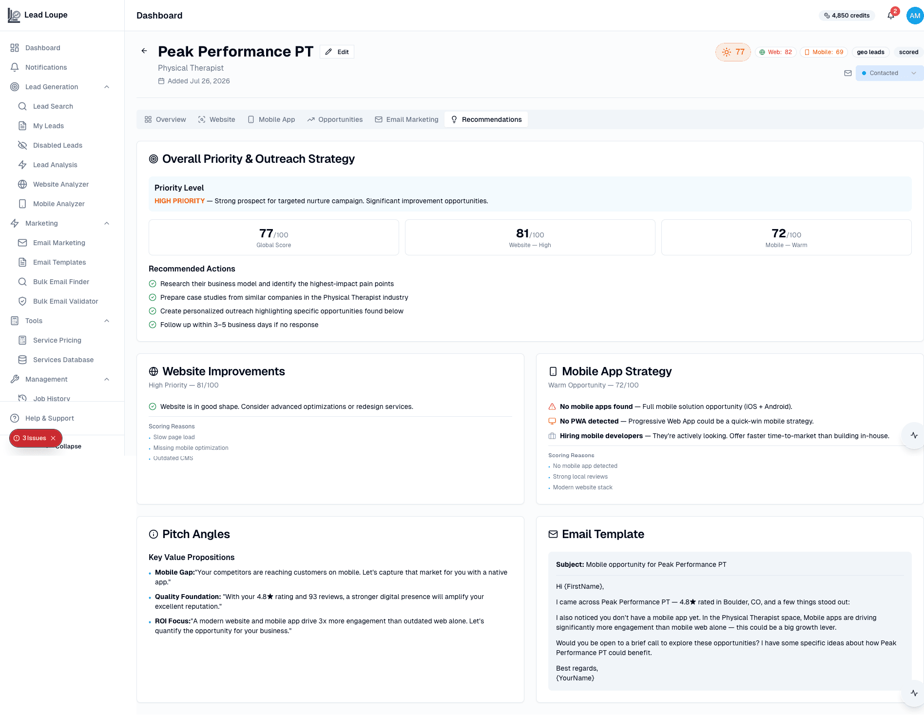 Lead recommendations from discovery enrichment