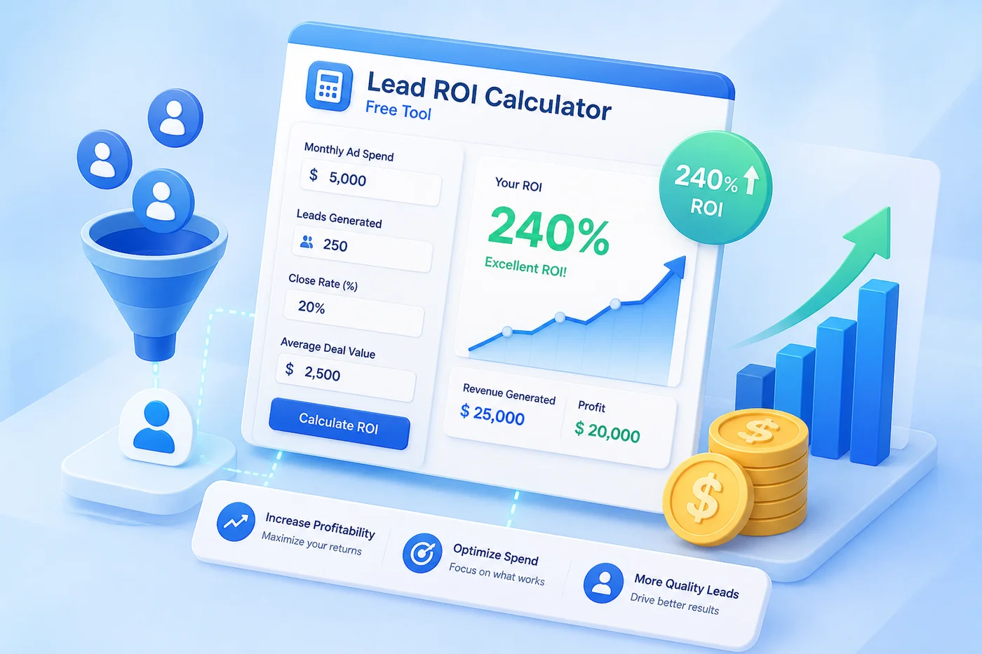 Lead ROI calculator with charts and estimated return